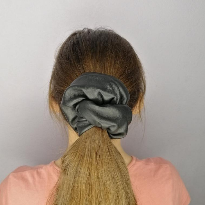 网红ins风大肠发圈 大号扎马尾头绳发饰 纯色皮质头饰