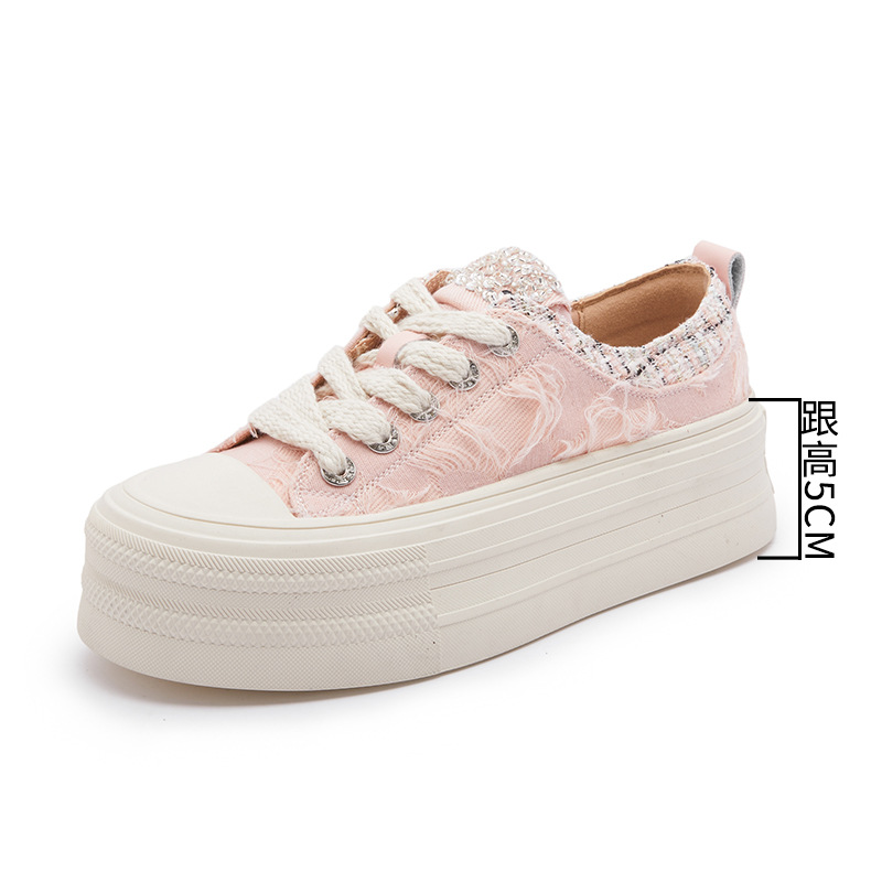 Women's Platform Canvas Shoes 2023 New Soft Bottom Low-Top Casual Shoes Women's Wild Closed Toe Frayed Edge Beggar Shoes