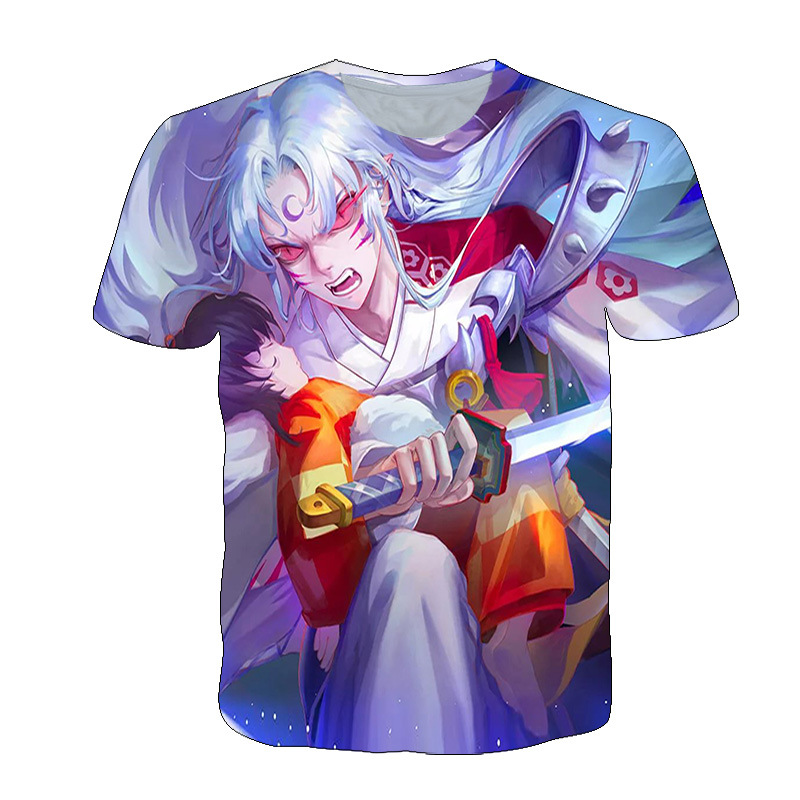 2021新款速卖通wish跨境 动漫犬夜叉儿童时尚3d印花t恤  厂家货源