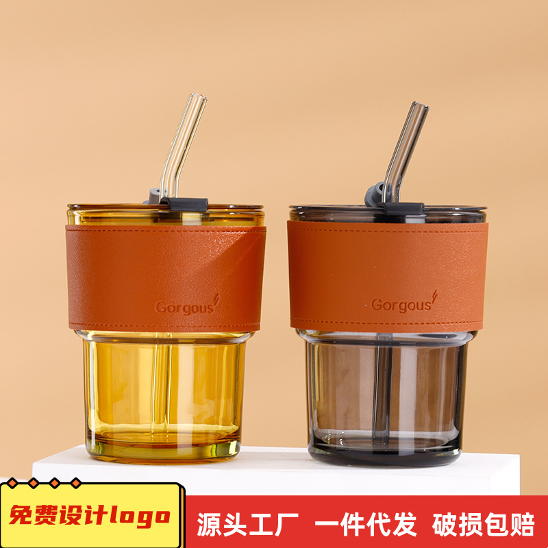 Internet Celebrity Bamboo Joint Cup Ins Style Portable Glass Double Drink Cup with Straw Gift Cup Printing Advertising Student Cup