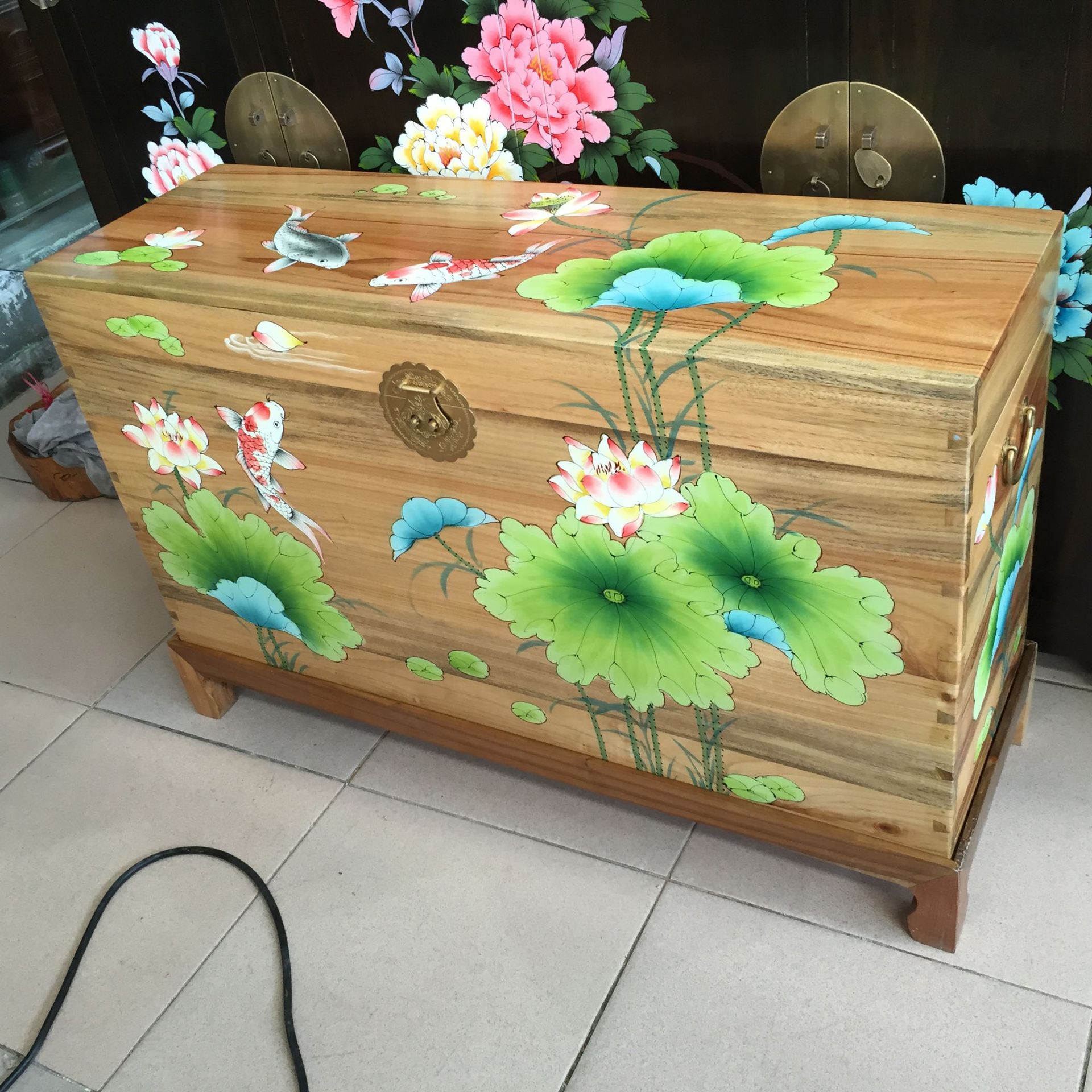 卧室香樟木私房箱手绘字画箱收纳储物家居用品樟木嫁妆箱中式家具