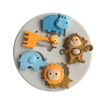 狮子河马翻糖蛋糕装饰小动物长颈鹿大象硅胶模具干佩斯饼干模具