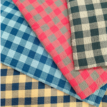 全棉色织邹邹微弹格子布春夏男女衬衫童装裤子睡衣围巾面料现货批