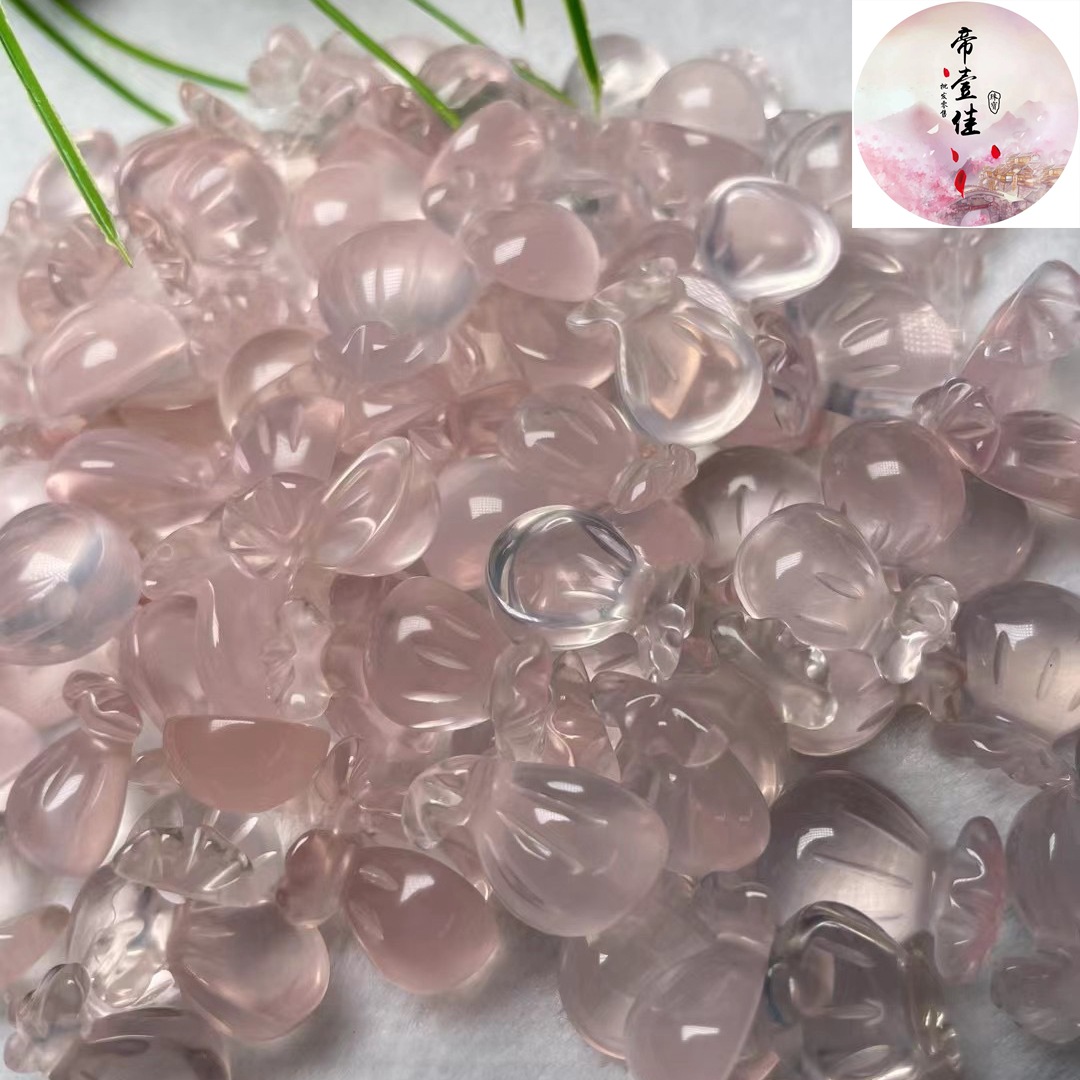 天然粉水晶钱袋吊坠女款粉晶福袋锁骨链钱袋项链挂坠时尚饰品