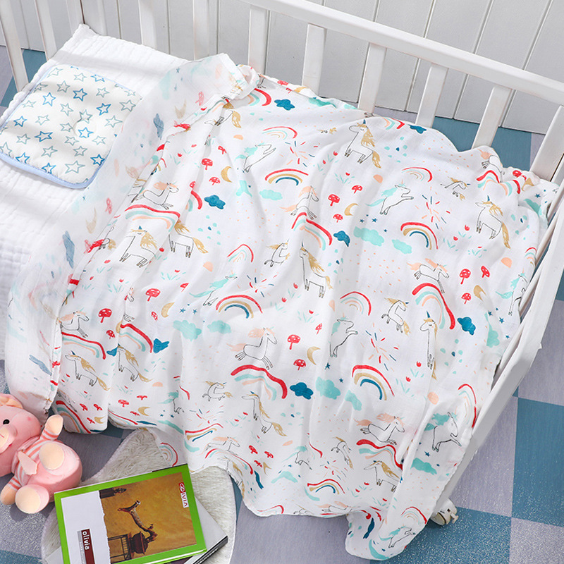 Gauze Bag Quilt Newborn Swaddling Towel Gauze Bamboo Cotton Baby Swaddling Blanket Baby's Bath Towel Printing Baby's Blanket Foreign Trade