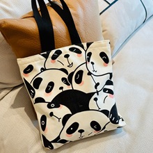 可爱熊猫手提帆布包简约百搭文艺ins单肩包女学生宝妈购物出行袋