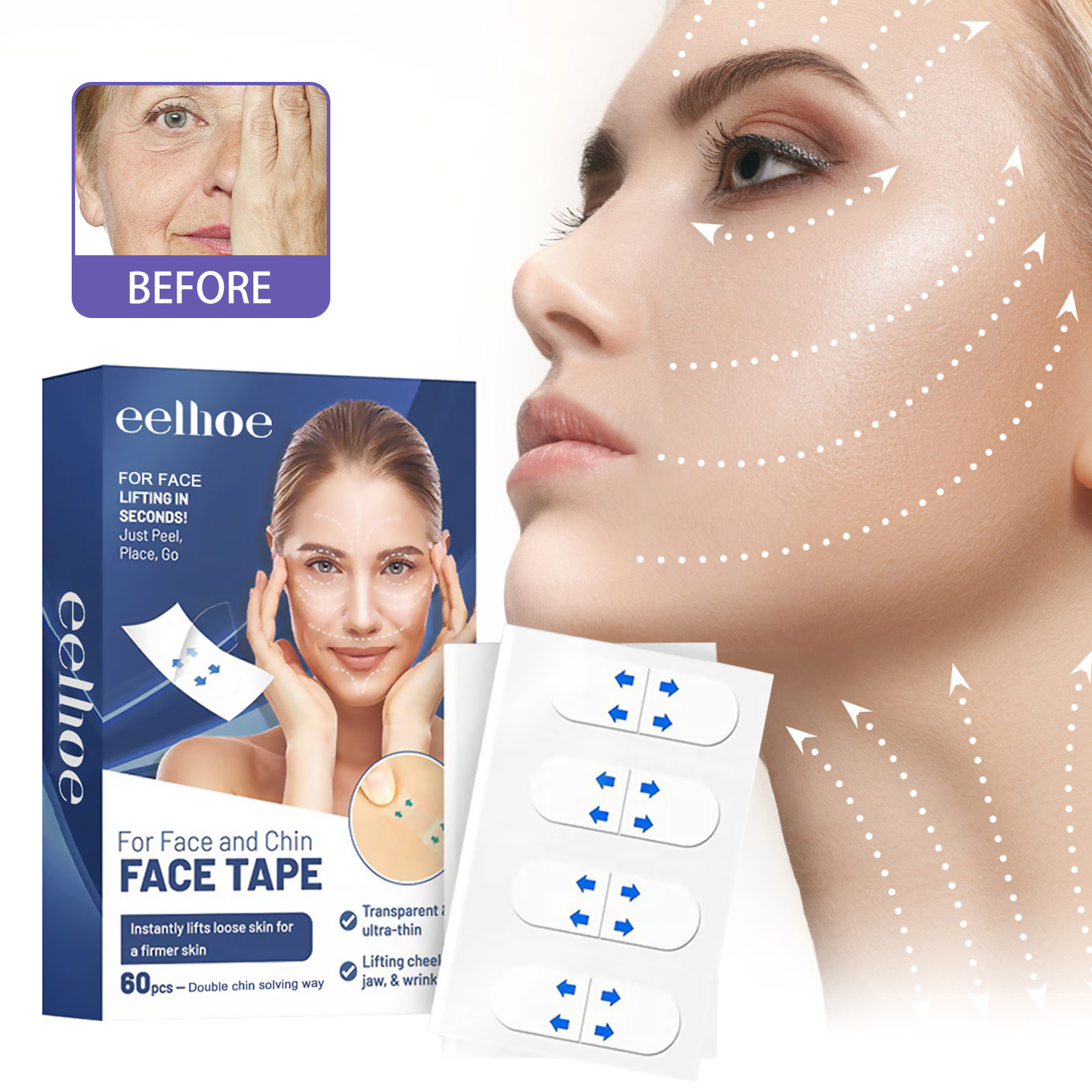 Eelhoe Face Lifting Paste Firming Lifting Facial Flabby Skin French Lines Fine Lines Anti-Wrinkle Lifting Face Pasters
