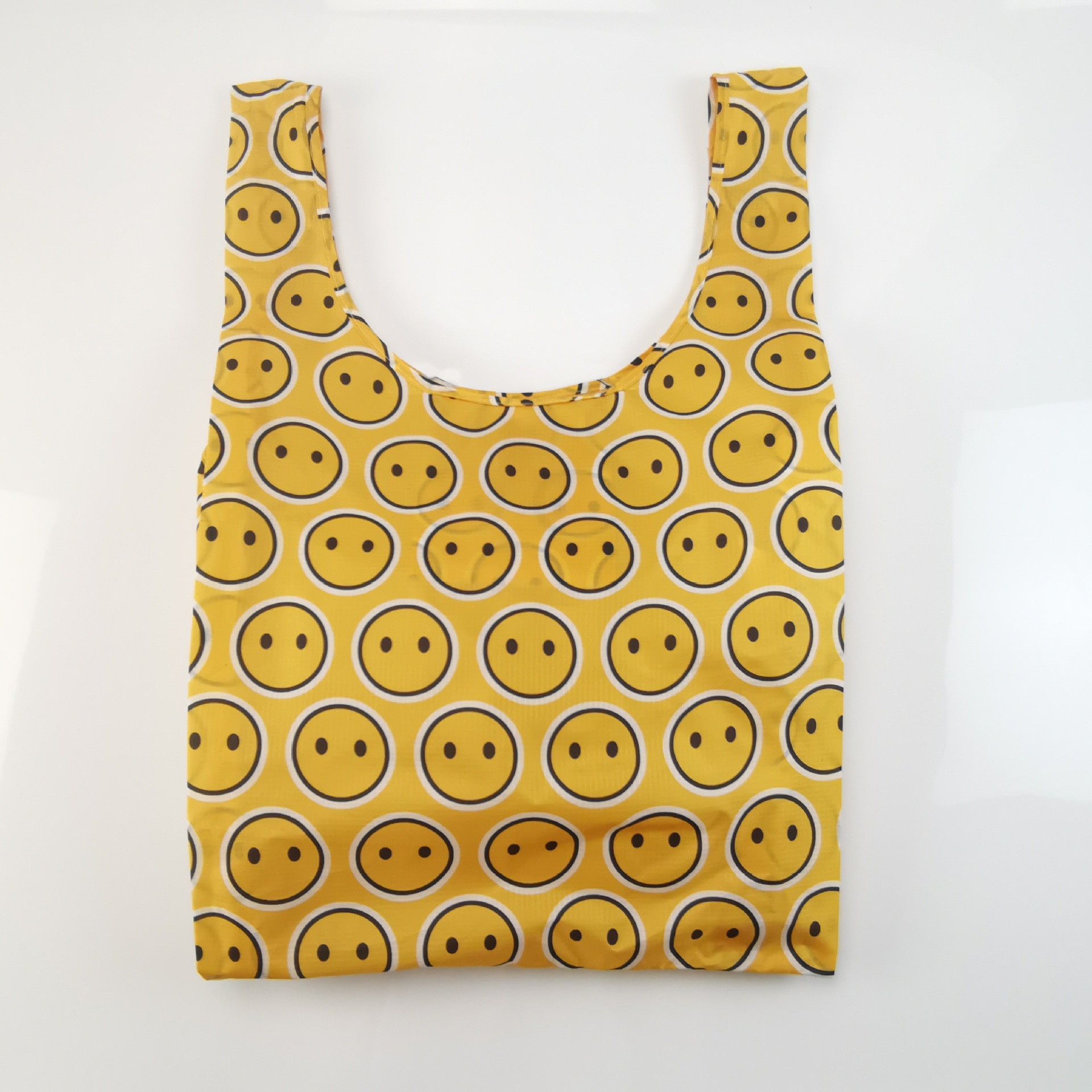 定制图案便携超市购物手提袋可回收材料背心袋卡通笑脸折叠袋