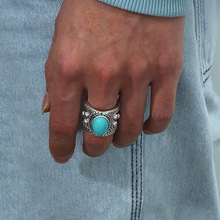 复古气质百搭创意设计夸张关节戒指欧美新款简约镶蓝松石开口戒指