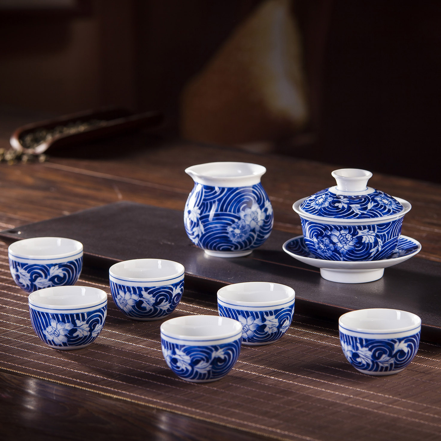 陶瓷茶具套装 景德镇白瓷手绘青花瓷整套功夫茶具盖碗茶杯礼品