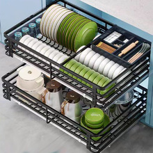 拉篮厨房橱柜双层抽屉式碗架碗柜304不锈钢碗篮阻尼碗碟篮工厂