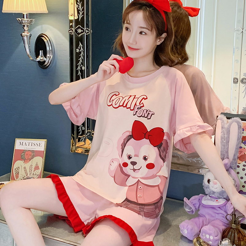 Pajamas Women's Spring Summer Short Sleeve Shorts 2024 Thin Casual Pastoral Style Home Wear Can Be Worn outside Ins Style Suit