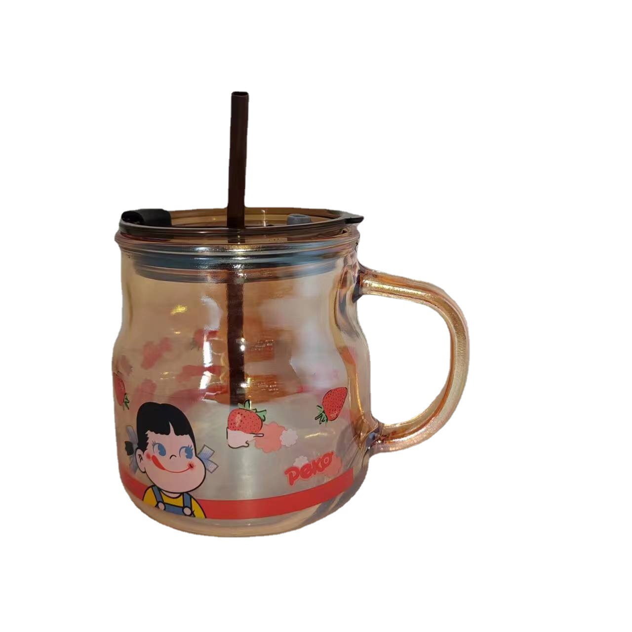 Ws Internet Celebrity Tiktok High-Looking Pier Cup Large-Capacity Water Cup Coffee Cup Ins Style Cup with Straw Handle Glass