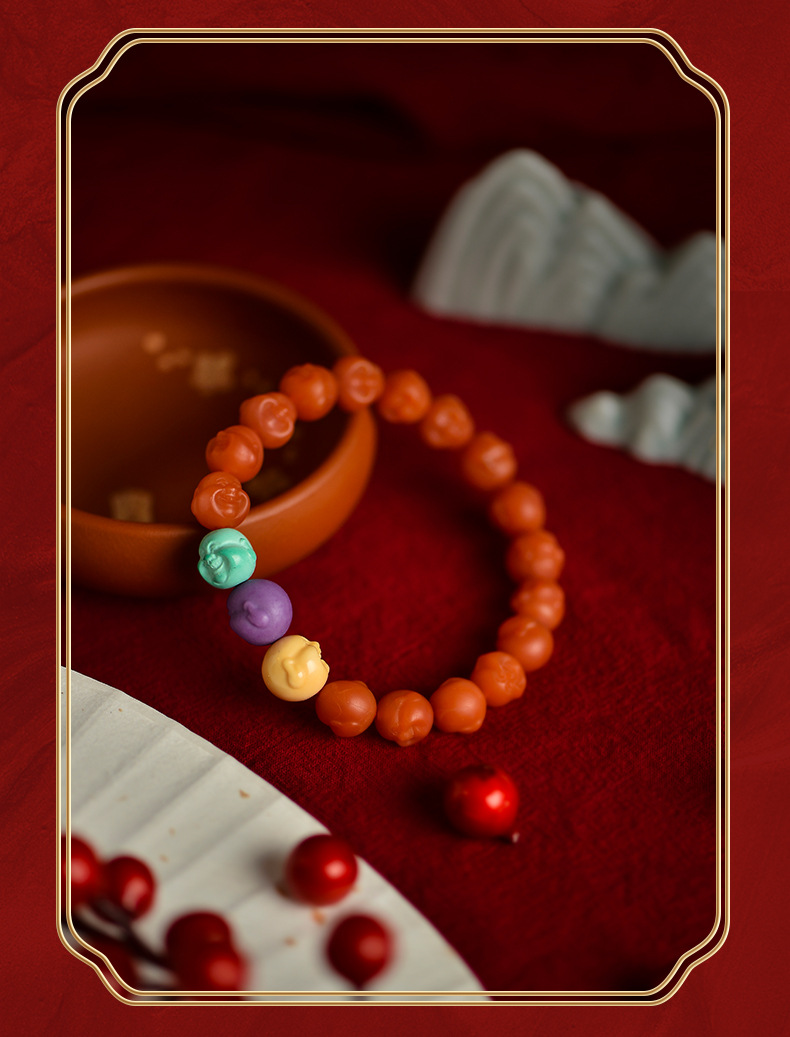 泰可泰磨砂紫云母宝山南红玛瑙佛公手串女笑佛柿子红单圈满肉手链