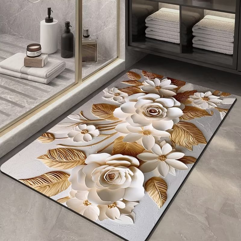 科技布立体花新款浴室垫吸水地垫硅藻泥地垫地毯防滑垫洗手间门口