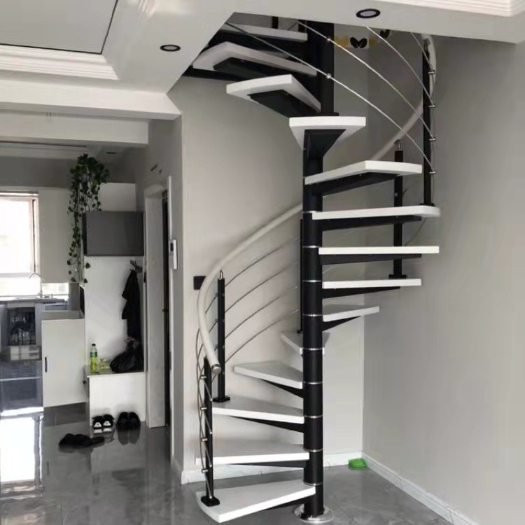 旋转楼梯室内阁楼小型整体复式别墅家用中柱实木loft公寓楼梯