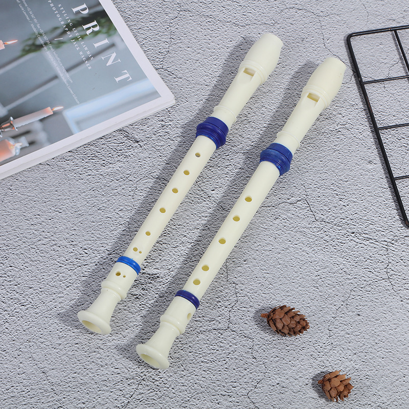 白色创意6孔蓝圈竖笛 少儿演出8孔pp材料笛子 现货批发量大价优