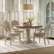 美式乡村全实木餐桌椅组合圆桌 法式餐厅复古现代 轻奢橡木餐桌