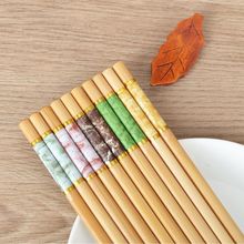 五色印花筷子家用商用碳化竹筷子家用五色筷楠竹筷子家庭分餐竹筷