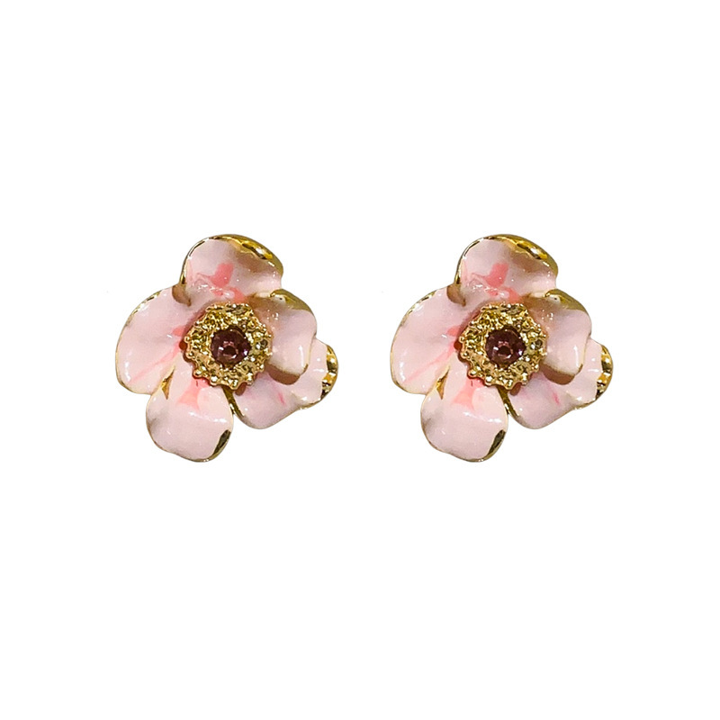 Silver Needle Pink Sweet Pearl Flower Letter Stud Earrings Internet Celebrity Fashion Earrings Fresh High-Grade Earrings for Women