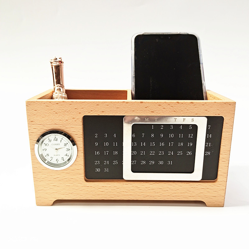 Walnut Calendar Pen Holder Creative Solid Wood Multi-Functional Office Office Supplies Wooden Desktop Storage Box Decoration