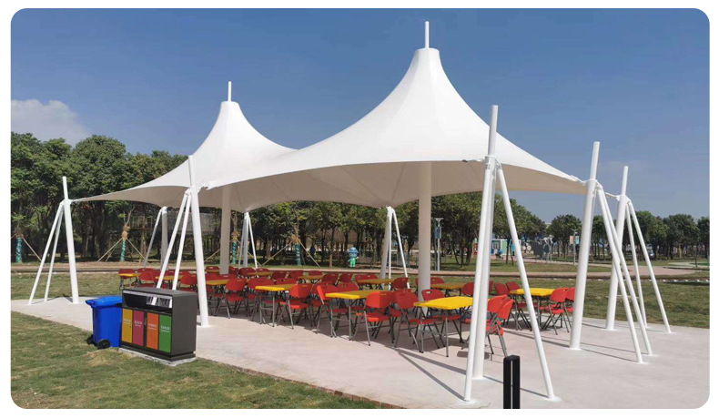 户外张拉膜结构景观遮阳挡雨棚艺术景观冒顶雨篷钢结构车棚公园棚