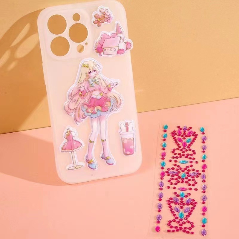 Children's Cartoon Three-Dimensional Bubble Sticker Two-in-One Acrylic Diamond Stickers Princess Dress up Stickers Reward Stickers