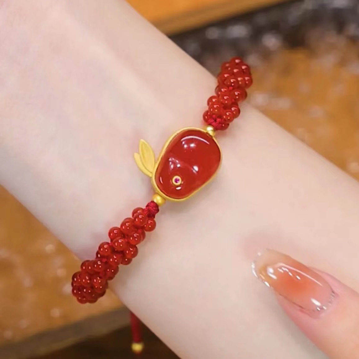 Hot Sale Natural Red Agate Silver Inlay Rabbit Bracelet Agate Corn Straw Women's Small Fresh Bracelet Wholesale