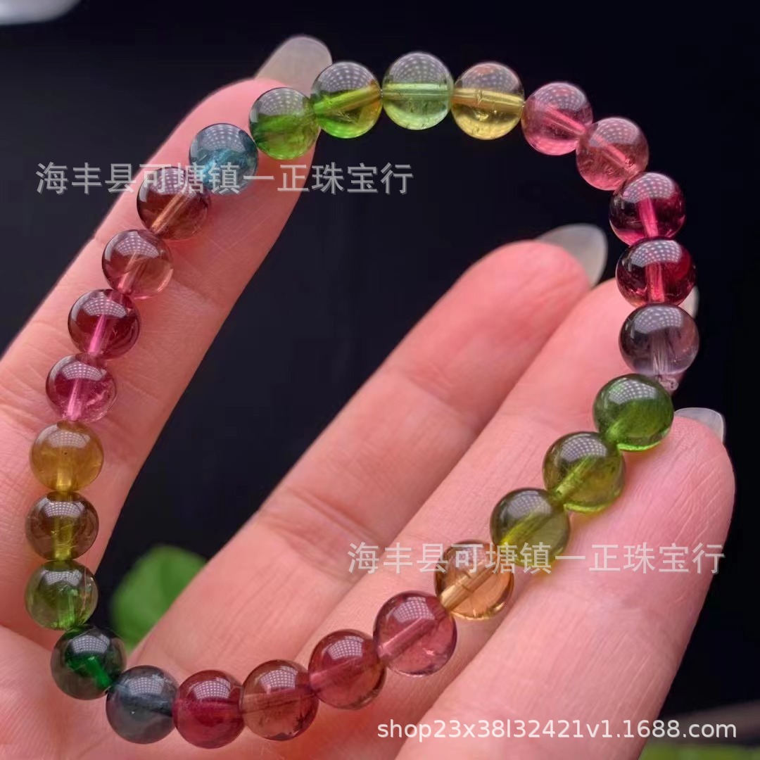 天然碧玺手链巴西老料干净通透颜色鲜艳彩虹色系优雅气质糯冰晶体