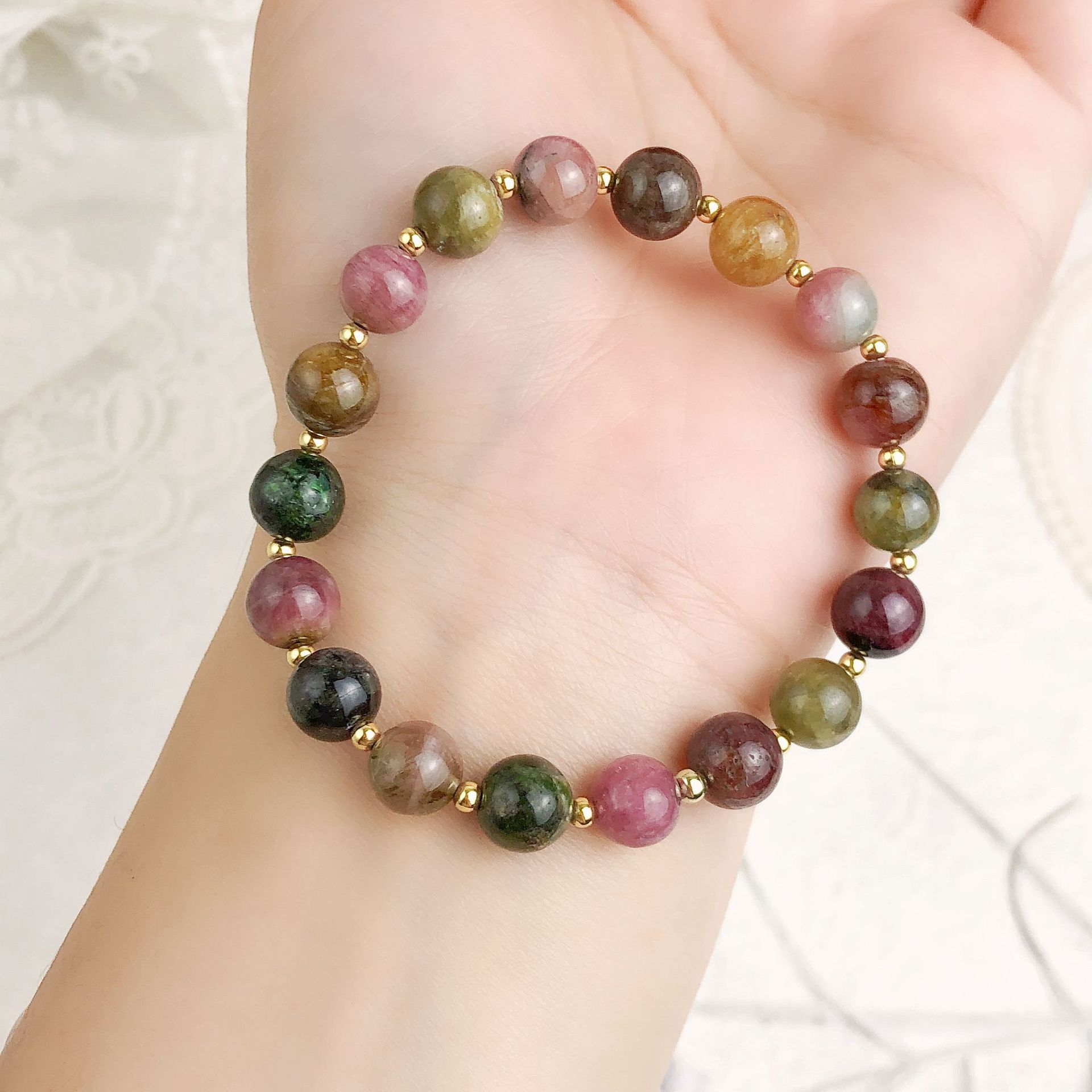 中国风简约天然碧玺手链女ins学生通勤单圈diy手串手饰饰品首饰