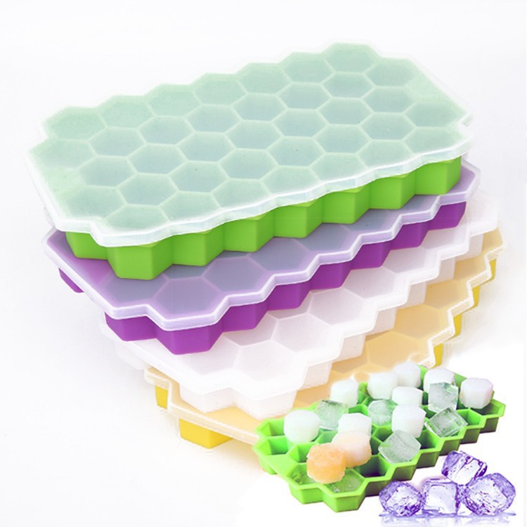 Platinum Silicone 37-Hole Honeycomb Ice Tray Pure Silicone Honeycomb with Lid Ice Cube Mold Food Grade DIY Ice Box