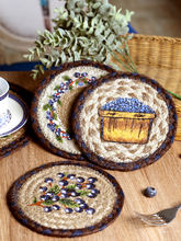 手工黄麻编织杯垫餐桌垫隔热垫子盘子垫美式复古蓝莓创意餐垫圆形