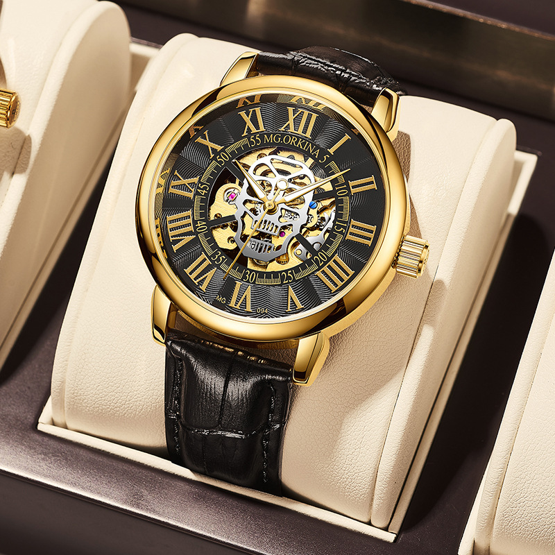 欧绮娜工厂批发时尚男士镂空手表爆款新品男表商务全自动机械手表