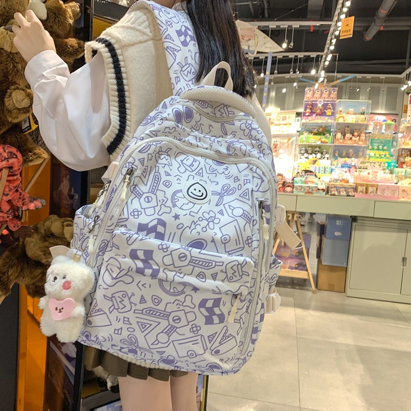 Junior's Schoolbag Women's Korean-Style Printed Large-Capacity Backpack for Grade 3 to Grade 6 Middle School Students' Backpack