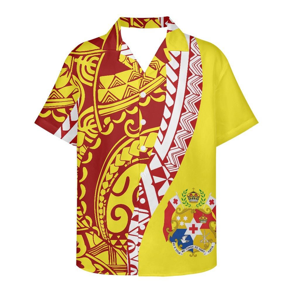 男士衬衫翻领短袖tonga民族风复古图腾t恤汤加群岛努库开衫国际站