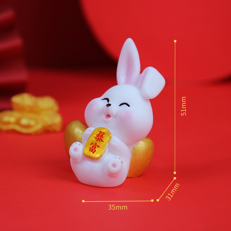 New Year Gift Auspicious Welcome Spring Adorable Rabbit Small Ornaments Creative Home Desktop Decoration Synthetic Resin Crafts Wholesale