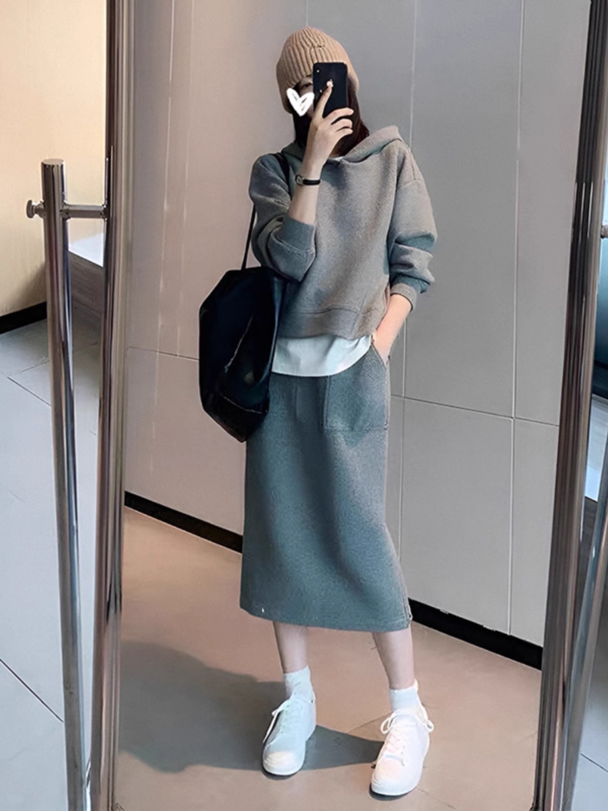 大码女装早秋休闲时尚两件套连帽卫衣半身裙套装胖mm200斤300