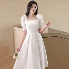 白色洋装小晚礼服平时可穿领证登记法式订婚女连衣裙毕业甜美学生
