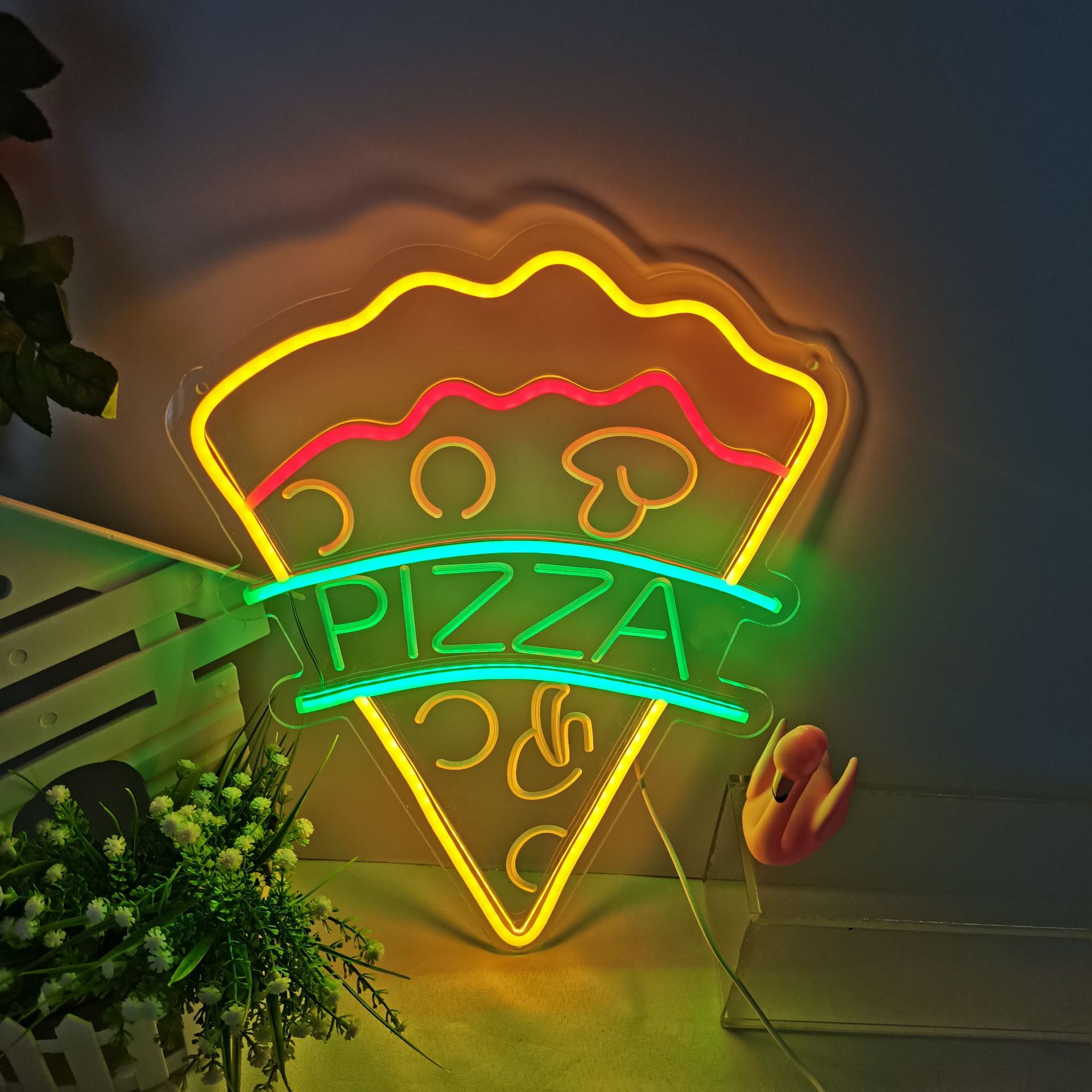 亚马逊新款造型灯 good time 创意礼物 pizza商用装饰造型霓虹灯