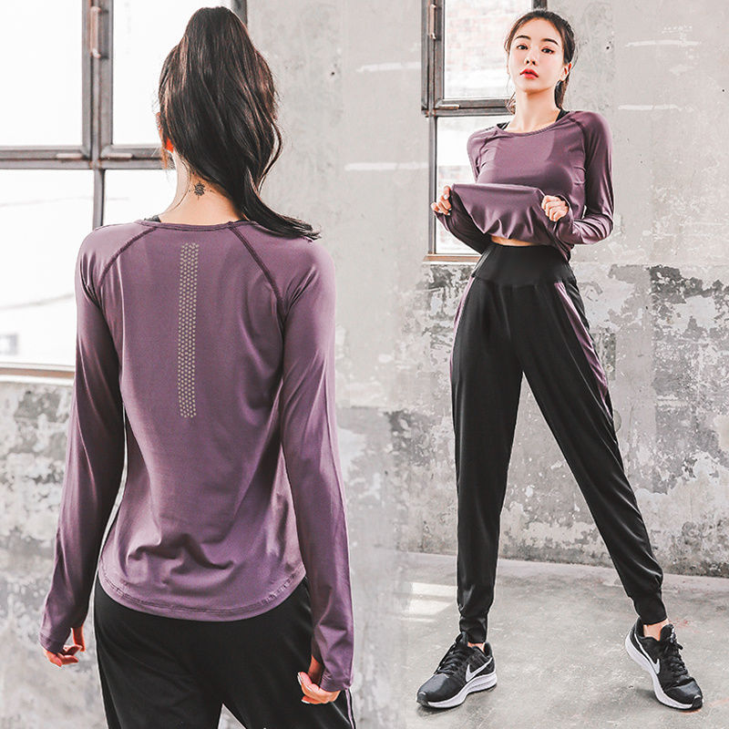 Travel Sportswear Running Sports Suit Women's Long Sleeve Quick Drying Clothes Yoga Clothes Workout Slimming Loose Temperament Internet Celebrity