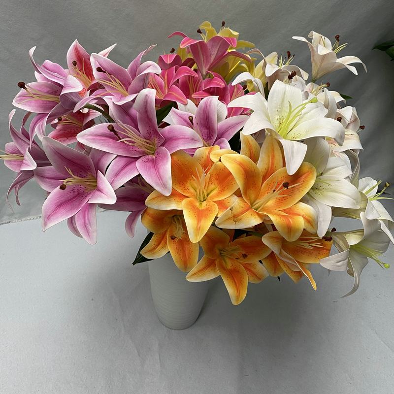 New Simulation 3d9 Head Lily Bulb Pu Feel Artificial Flower Wedding Home Furnishing Decoration Decoration Floriculture and Fake Flower