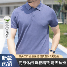 夏季透气桑蚕丝菠萝纹Polo衫男士纯色短袖商务速干吸湿上衣HX218