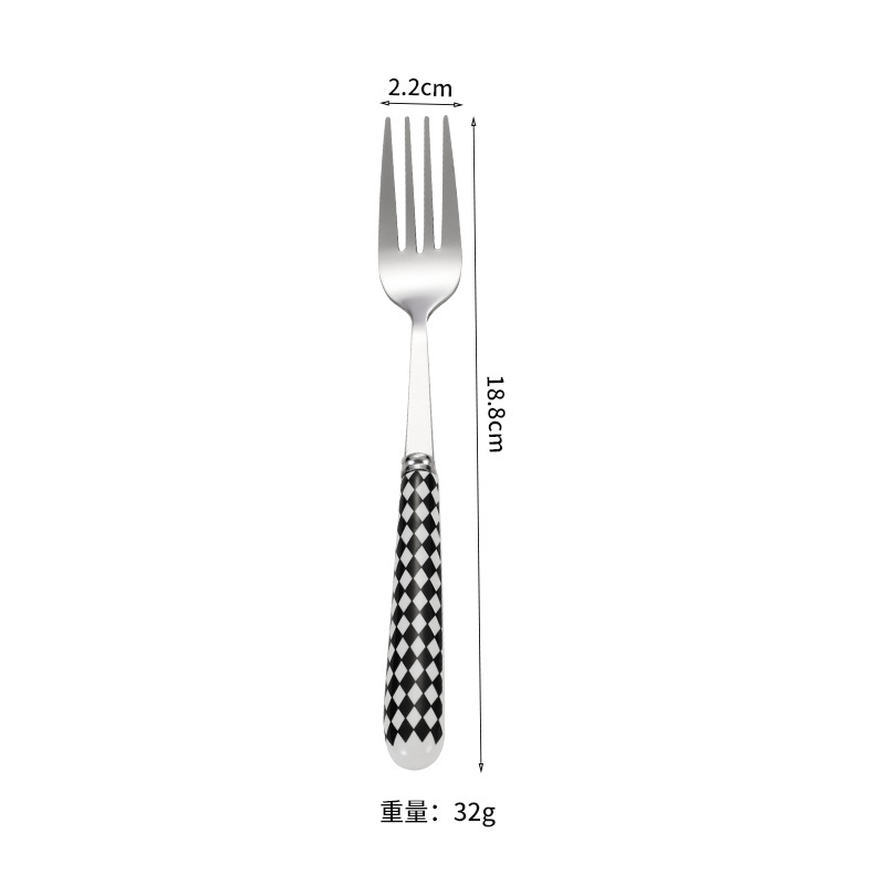 Porcelain Handle Stainless Steel Western Tableware Hepburn Style Simple Black and White Nordic Cross-Border Gift Knife, Fork and Spoon Four-Piece Set