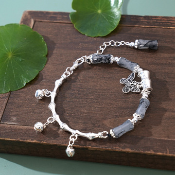 国潮复古古银竹节手串小清新铃铛流苏蝴蝶手链文创饰品景区热销