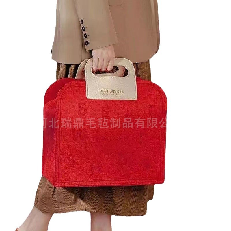 2024 Red Felt Bag New Year's Day Hand-Held Wedding Annual Meeting Felt Hand-Held Gift Bag Hand-Held Felt Bag