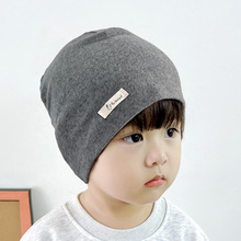2023秋冬季新款韩版婴儿纯棉可爱儿童帽子保暖双层纯色宝宝套头帽