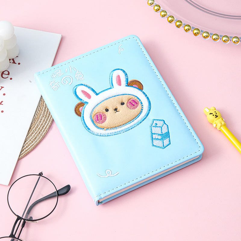 Cute Girl Journal Book Leather Embroidered Children's Cartoon Notebook Student Stationery Cartoon Notepad