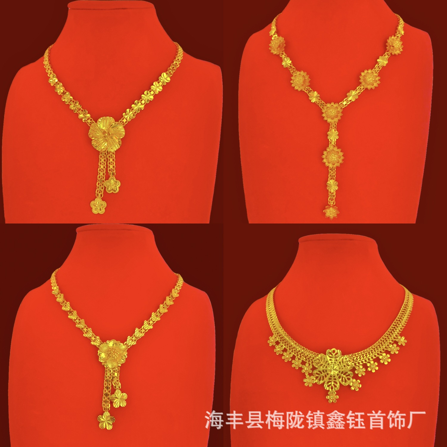 迪拜中东花朵流苏项链手工婚庆 铜镀金越南沙金民族首饰批发新款