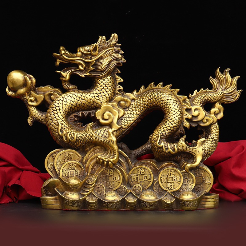 黄铜龙摆件工艺品黄铜青龙元宝金钱龙龙戏珠客厅祥龙大号生肖龙