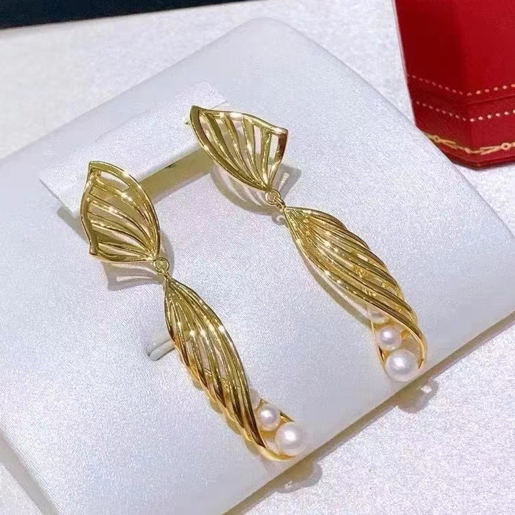 法式重工艺珍珠耳环女微热山丘解构主义曲线银镀18k金设计感耳钉